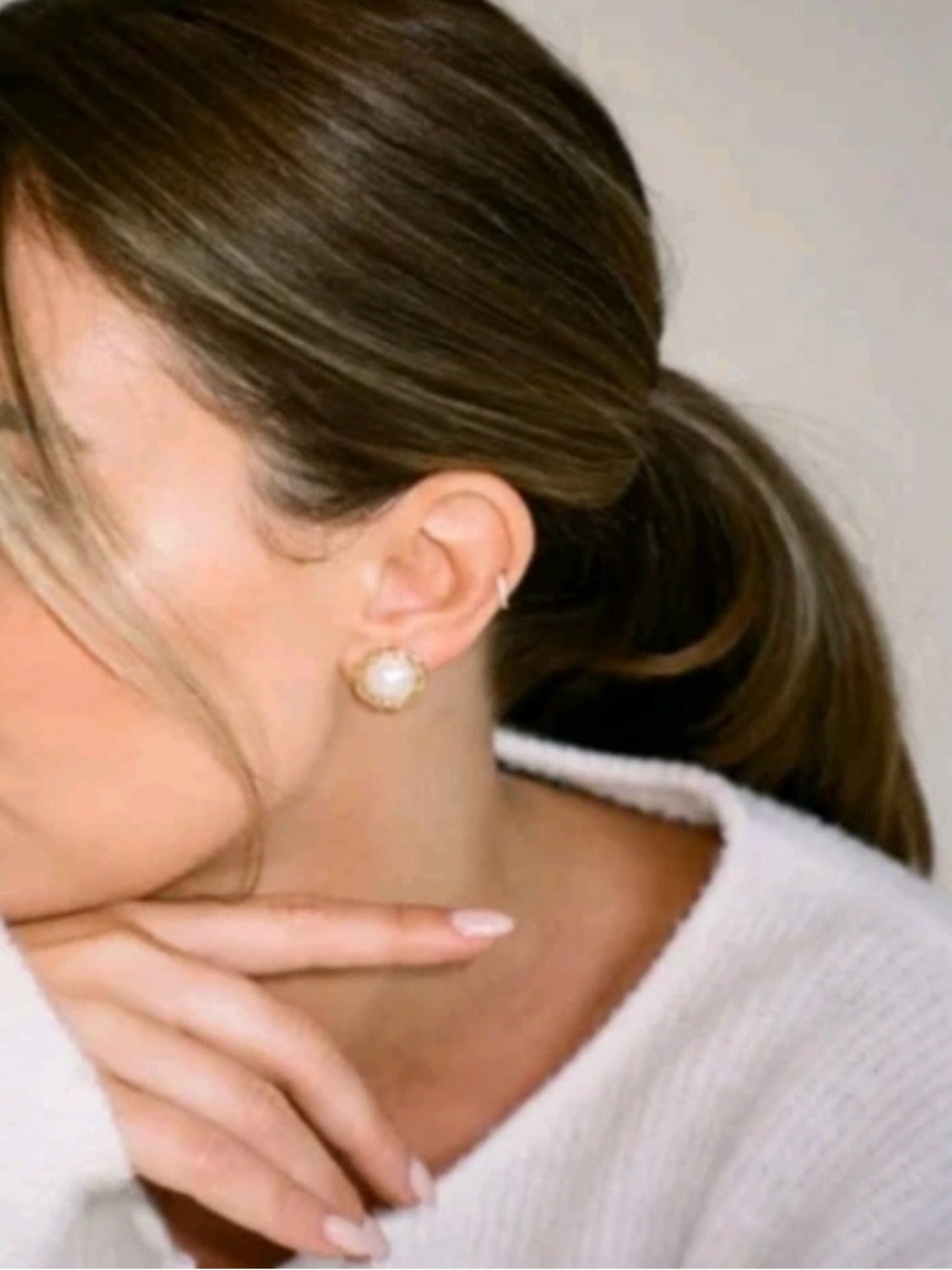 Lady Di Cabochon Pearl Stud Gold Earrings New